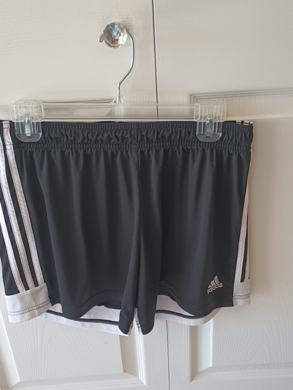 Adidas Black Shorts with White Stripe Accents